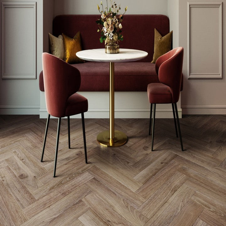 Highland Oak Herringbone roasted invictus Maximus VDHIG5A34015075P30. Luxury Vinyl Tile by Invictus flooring. Invictus carpet maker.